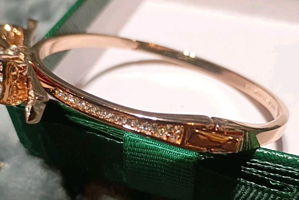 Kate Spade Love Notes Rose Gold Tone Pave Crystal Bow Hinged Bangle Bracelet - Image 3 of 4