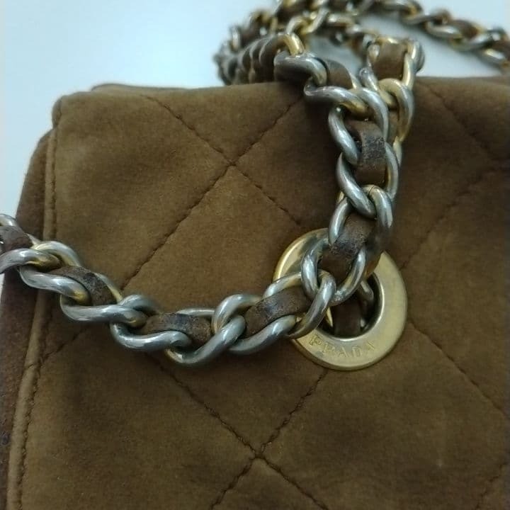 PRADA Brown Quilted Women's Shoulder Bag Suede Quilting Chain Handbag Japan thumbnail 13