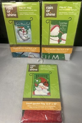 Lot 3 Rain Shine Small Flip It Flags 12.5 x18  2 Side Holiday Santa Snowman New