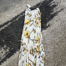 A New Day Ivory Maxi Strappy Pleated Floral Dress Size S Boho Casual Peasant NWT