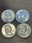Lot of 4 Uncirculated 90% Silver  Franklin Half Dollars Two 1954 & Two 1963