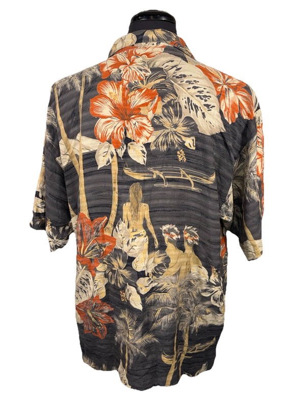 SUMMER READY TOMMY BAHAMA 100% SILK HAWAIIAN CAMP SHIRT SZ L SCENIC VIEW