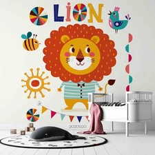 3D Lion Cartoon Kids Self-adhesive Removeable Wallpaper Wall Mural