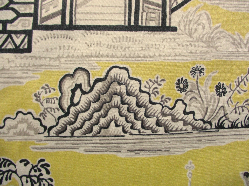 Waverly Tela Toile Ab 7 Yardas Templo Pacífico Algodón Asiático Amarillo Gris Negro Foto 3 de 4