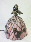 Vintage Stained Glass Ballerina Violin Lamp Tiffany Style Pink Accent Table Rare