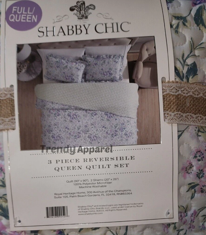 Juego de edredón y farsa Shabby Chic, reversible, violeta/azul floral, volantes REINA Foto 4 de 4