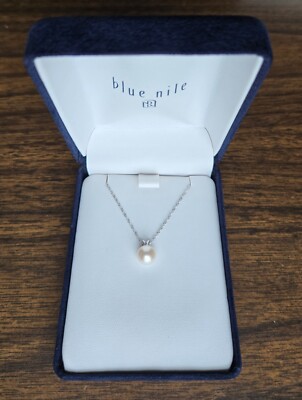 18'' Blue Nile 14K White Gold Necklace with Pearl Pendant