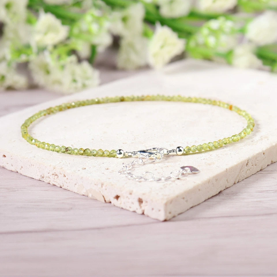 Natural Olivine Peridot Beads Ankle Bracelet Healing Reiki Dainty Foot Anklet - Image 2 of 4