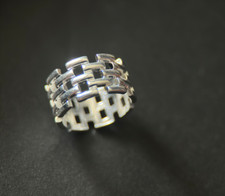 Sterling Silver Ring, 10mm Wide Band, Size 7 - Link Modern Geometric Design