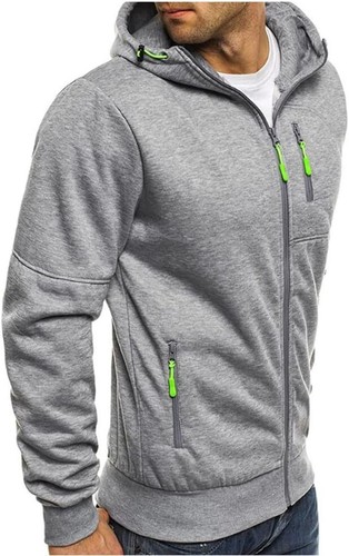 Men Casual Hoodie with Zip Pockets Full Zip Long Sleeve Sweatshirt Sports Jacket - Picture 4 of 19