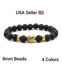 8mm Fashion Buddha Head Bead Bracelet Natural Stone Couple Bracelets Unisex Lava