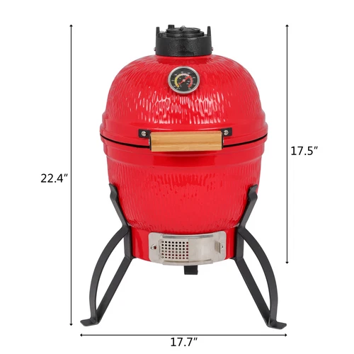 13" Round Kamado Charcoal Grill Portable BBQ Grill with Thermometer - Bild 5 von 24