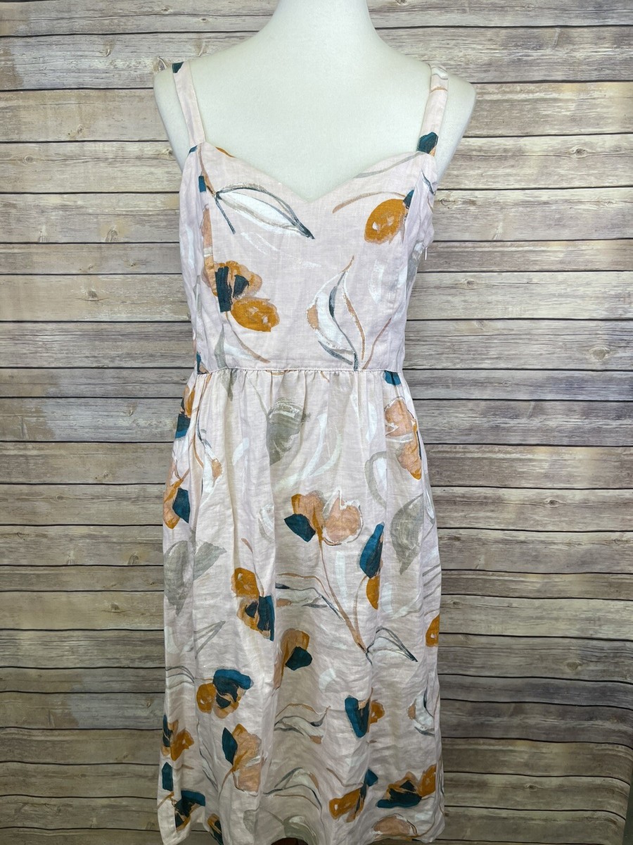 rachel zoe linen floral dress RACHEL ZOE 100% Linen Floral Button Up Shirt Dress Pockets Medium Lightweight