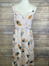 Rachel Zoe Size 6 100% Linen Dress Sweetheart Neckline Floral Boho Zip Side