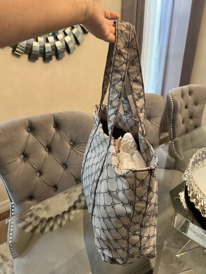 Bolso de Mano Ralph Lauren Bordado Monograma Estampado RL Abierto Doble Asas Foto 2 de 4