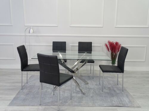 Leonardo Grey White Chrome Glass Dining, Real Leather Dining Chairs Grey And White
