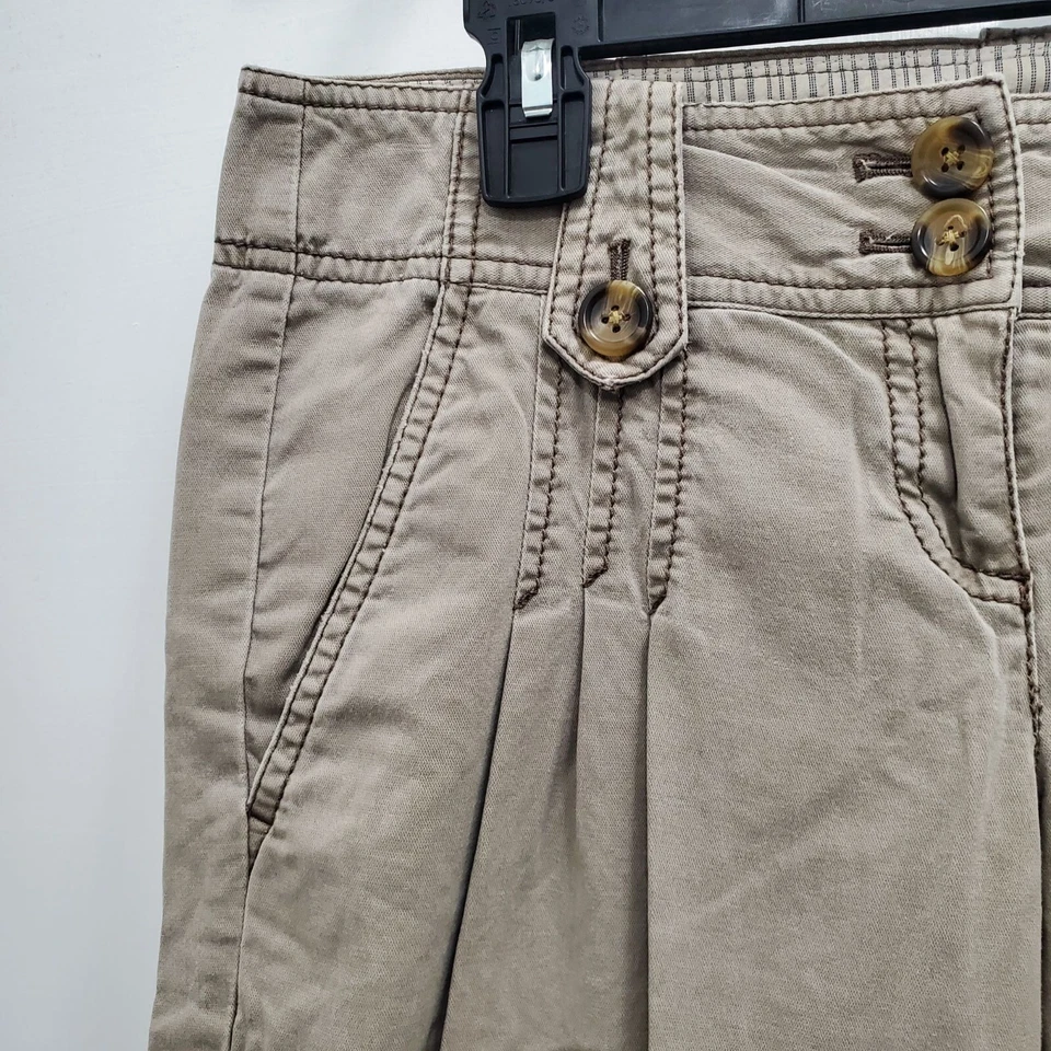 Pantalones Ann Taylor LOFT Marisa Beige Plisados Frontales Pestaña Enrollada Acampanados Pierna Ancha Talla 4 Foto 2 de 4