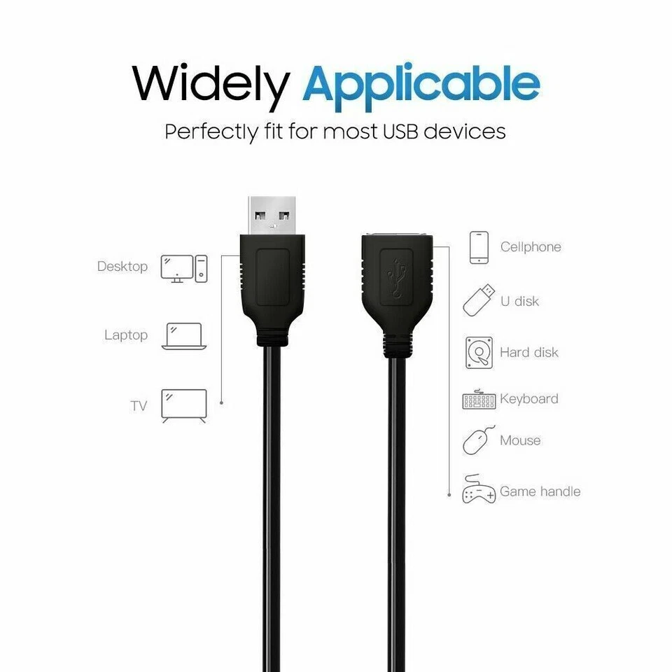 High-Speed USB-USB Extension Cable USB 2.0 Adapter Extender Cord Male/Female LOT - Image 3 of 4