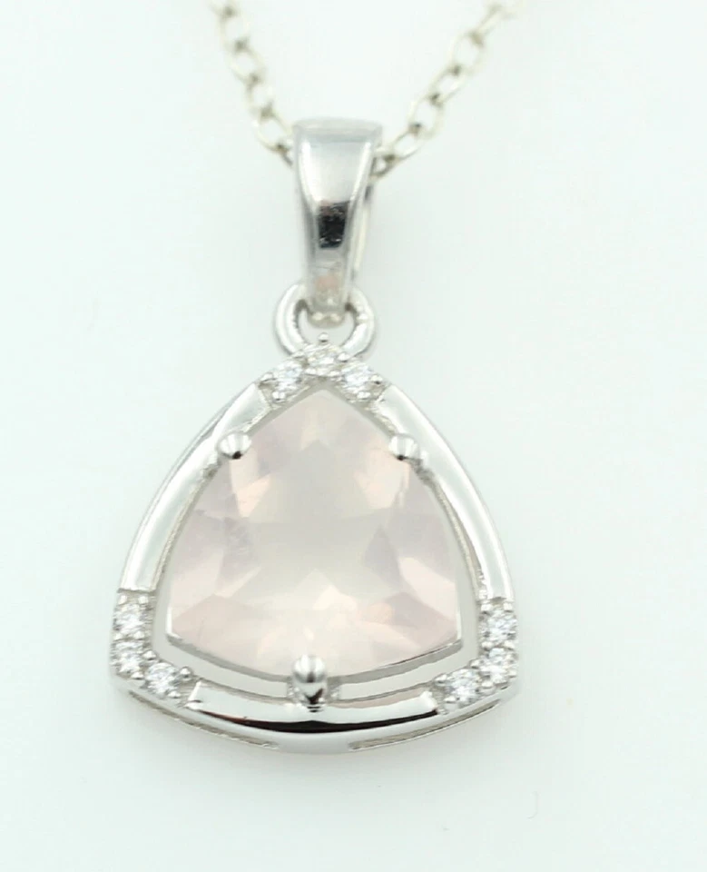 2,27 Carati Quarzo Rosa Ciondolo con Zirconi 925 Argento Collana - Immagine 2 di 4