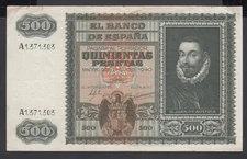 Spain 500 Pesetas 09-01-1940  VF  P. 119,    Banknote, Circulated