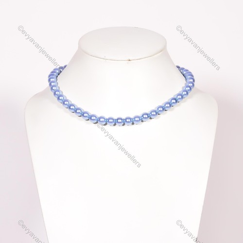 Anniversary Gift For Her Blue Shell Pearl Beaded Adjustable Necklace 925 Silver - Picture 4 of 6