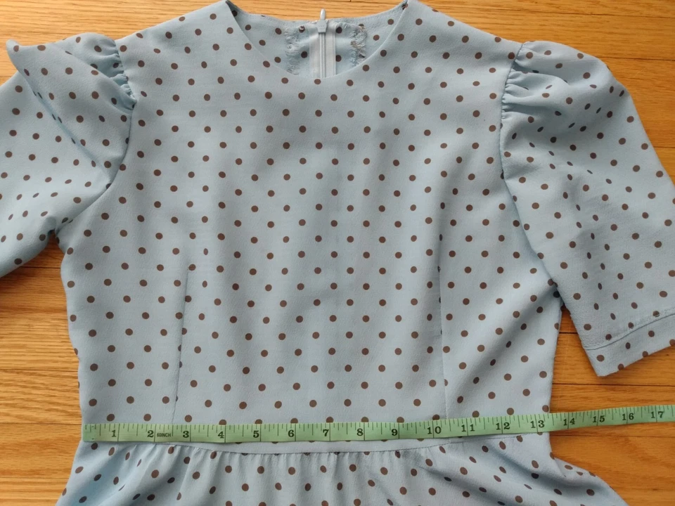 Vestido Vintage Amish Menonita Niña 32" Pecho 27" Cintura Azul Claro Lunares Foto 3 de 4