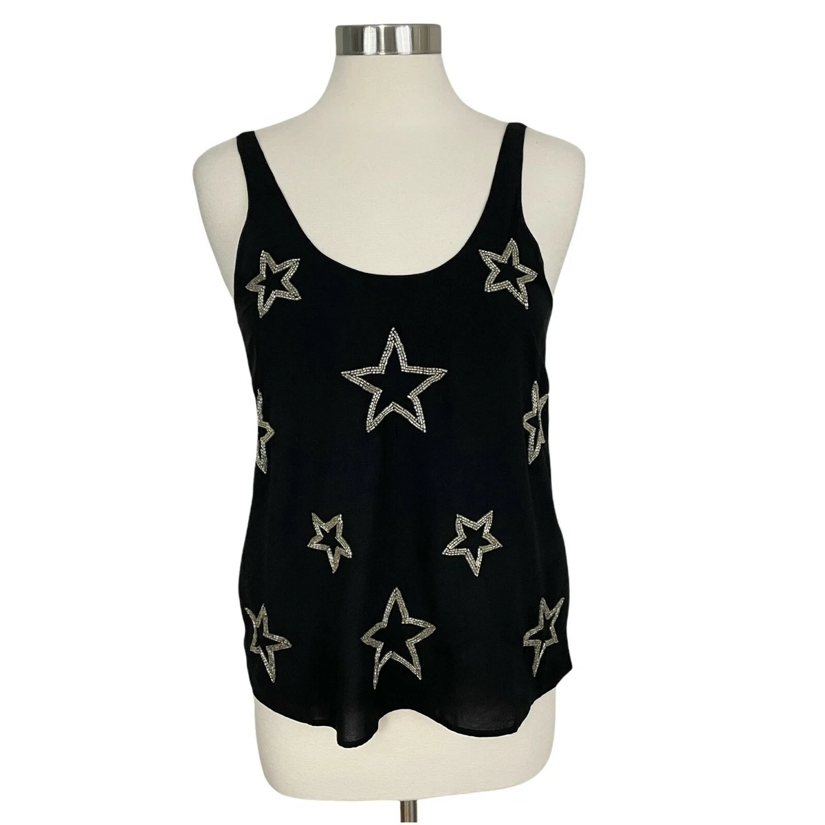 Chaser Beaded Star Racerback Chiffon Tank Top Black Silver Sz XS | eBay