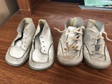 2 PAIRS OF WHITE WEE WALKER VINTAGE BABY SHOES