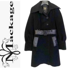 Mackage Women Black Elegant Wool Blend Long Sleeve Leather Belt Pea Coat Size M