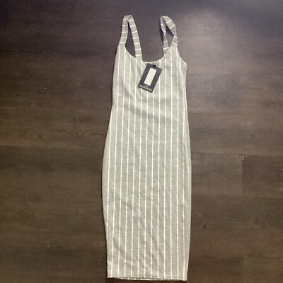 Pretty Little Thing Grey Striped Midi Dress Size 0