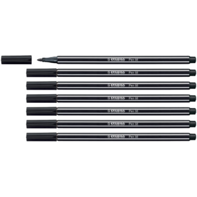 7 x Stabilo Pen 68 Premium Filzstifte Fasermaler schwarz