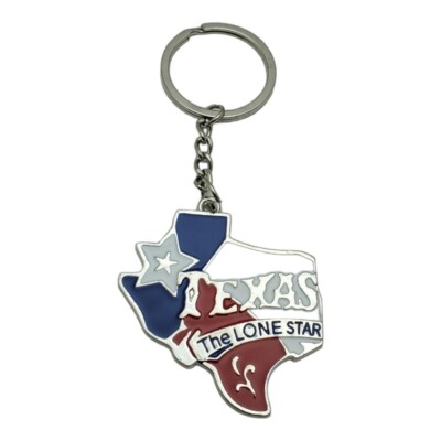 Texas Cowboy Keychain Split Ring Map Outline Flag Colors 