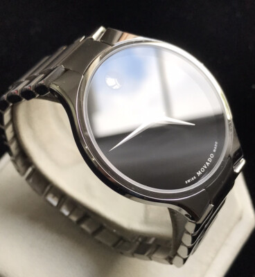 Herren Original Movado Serio Schwarz Designer Uhr Swiss 0606382 Slim Minimalistisch 38