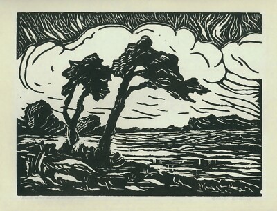 A fine woodblock print by Prairie Printmaker, Clara Colline, C.1920
