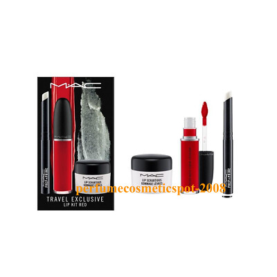 NIB MAC TRAVEL LIP KIT PREP PRIME, LIP SCRUBTIOUS, RETRO MATTE LIPCOLOUR - RED
