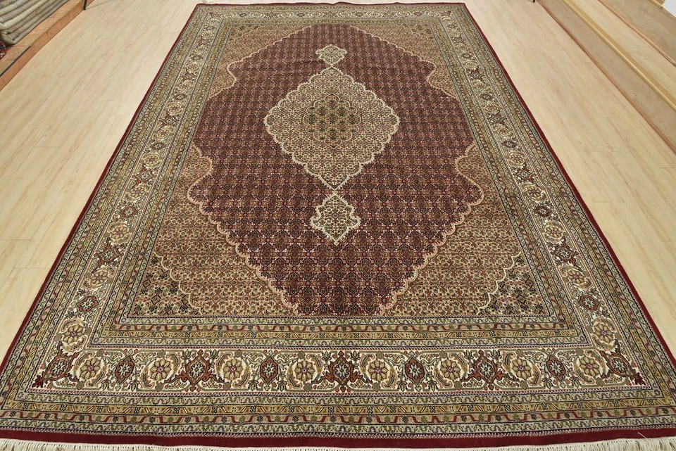 Tabrizi Mahi Rug 8'11'' x 12'3'' Red Wool Traditional Hand-Knotted Carpet - Image 2 of 4