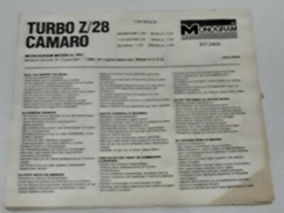 Monogram  #2403  1:20 Turbo Z/28 Camaro Instructions *