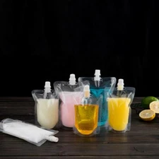 Clear Drink Pouches Flask Bags Cruise Pouches Screw Cap Resealable Beverage Bags