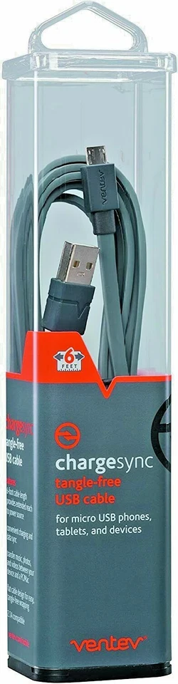 Кабель Ventev Micro-USB 6 футов провод для передачи данных зарядки телефона MFi упаковка 2 шт. - Изображение 3 из 3