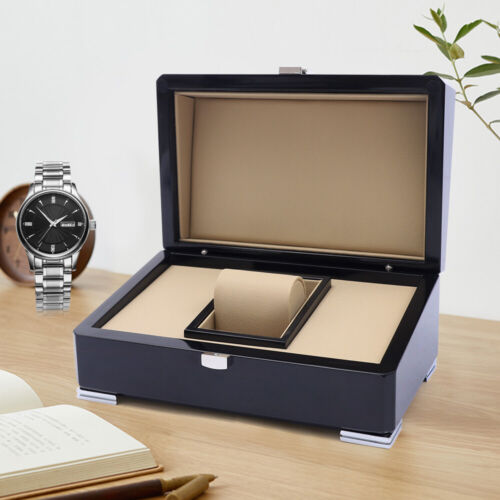 Vintage Luxury Wood Single Grid Watch Display Case Storage Wooden Box Black