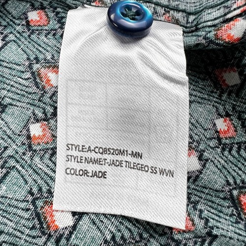 Consequence Camicia Manica Corta Uomo Grande Verde Giada Art Decò Piastrella Elasticizzata USA - Foto 5 di 11