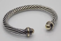 David Yurman 14k Gold Dome Sterling Silver 2 Tone 7mm Cable Cuff Bracelet ~ read
