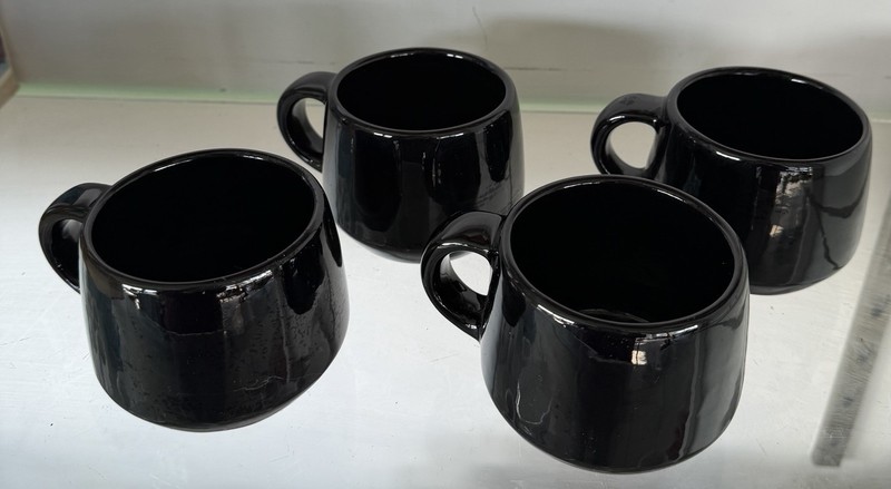 Frankoma Set Of 4 Black Onyx Short Mugs.  New.  Mint Condition.