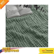 Luxurious Muslin Throw Blanket - 50" x 60" Quilted Cotton - Perfect Gift in Fern
