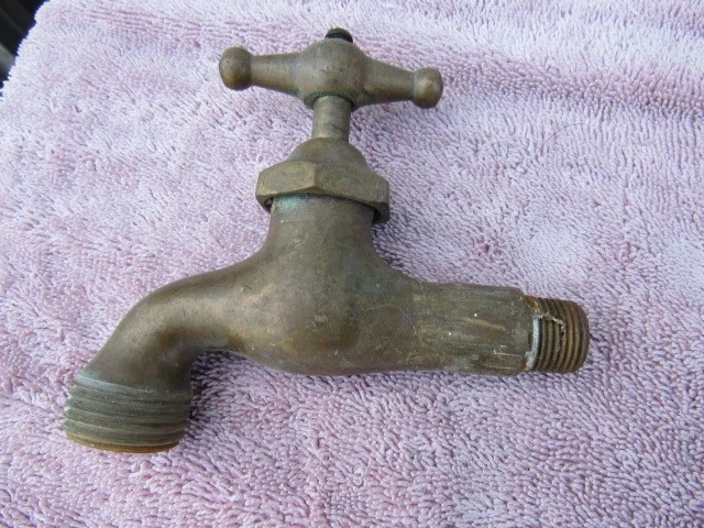 Antique vintage water faucets fittings bronze brass nickel group of 5 1900-1940 - Image 2 of 4