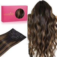Clip in Human Hair Extensions, 18 Inch 120g 7pcs Natural Black to Chestnut Br...