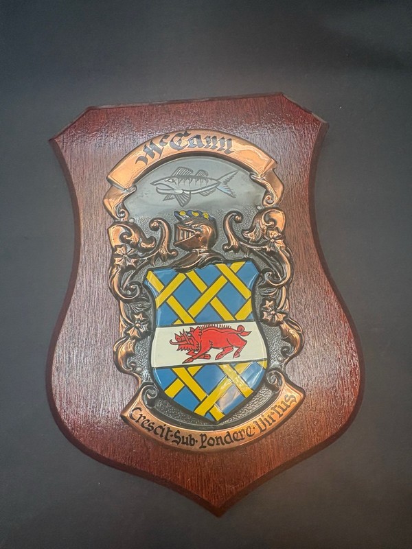 Vintage Historic Families Irish Name Plaque McCann Family Coat of Arms Boar