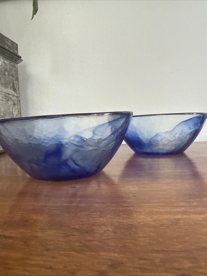 4 tazones laterales pequeños Bormioli Rocco azul Murano 5 3/8" remolino de cobalto bonitos Foto 4 de 4