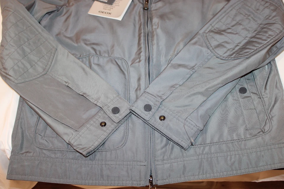 Chaqueta de lluvia Geox Respira gris metal rendimiento a prueba de viento cremallera completa para hombre talla 50 Foto 3 de 4