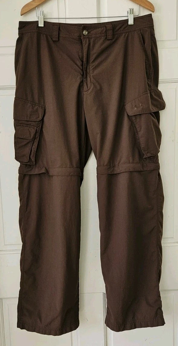Under Armour 36x32 Brown Ripstop 1205777 Hunt Fish Convertible Mens Cargo Pants
